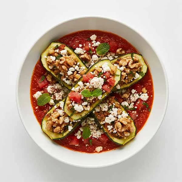 Roasted Zucchini Boats With Feta And Walnuts